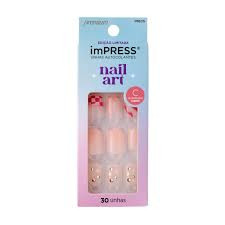 Unhas Postiças Autocolantes Impress Self Love Cor Deep Kiss Curto Quadrado Kiss NY