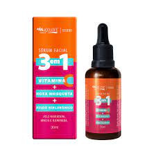 Sérum Facial 3x1 Vit C + Rosa Mosqueta + Ácido Hialurônico Max Love 30ml