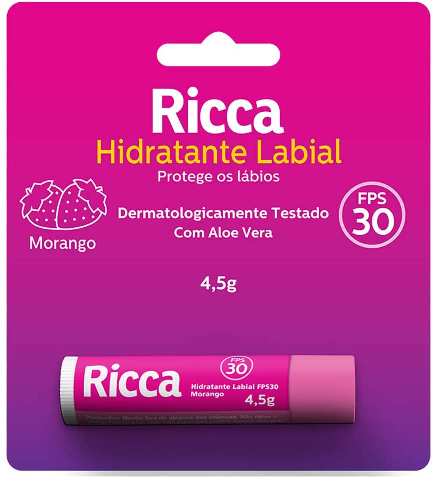 Hidratante Labial Ricca FPS30 Morango - 4,5g