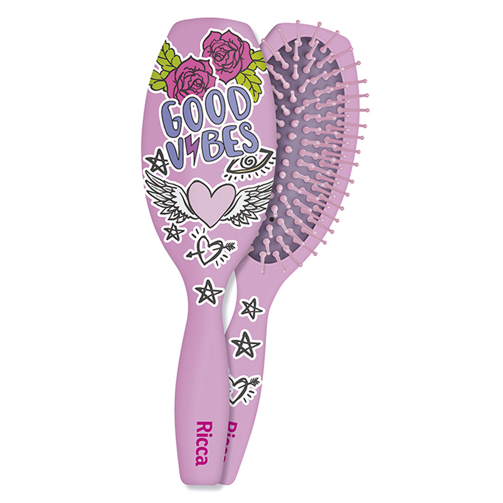 Escova de cabelo Ricca Oval Patches Pink - Belliz