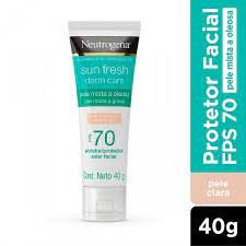 Protetor Solar Facial Neutrogena tom claro Sun Fresh Derm Care FPS 70 Pele Mista a Oleosa 40g