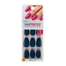 Unhas Postiças Autocolantes Impress Self Love Cor Coffin Sapphire Bailarina Kiss NY