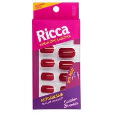 Unhas postiças Autoadesivas Vermelho Bordô Ricca