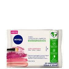 Lenço facial Demaquilante Nivea 3 em 1 Ação Hidratante 