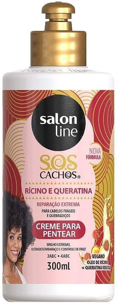 Creme para pentear Rícino e Queratina Reparação Extrema 5 em 1 S.O.S Cachos Salon Line