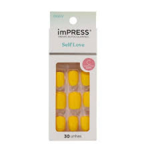 Unhas Postiças Autocolantes Impress Self Love Cor Caution Curto Quadrado Kiss NY