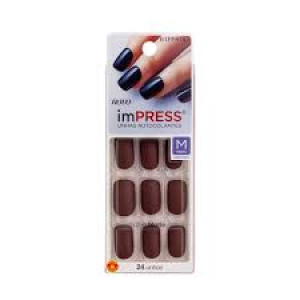 Unhas Postiças Autocolantes Impress Self Love Cor Deep Kiss Média Quadrado Kiss NY