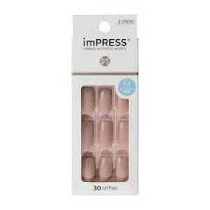 Unhas Postiças Autocolantes Impress Self Love Cor Sea Sand Média Quadrado Kiss NY