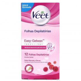 Folhas Prontas Para Depilação Corporal Veet Com 12 Unidades - Peles normais a seca