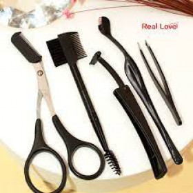 Kit de Sobrancelha Profissional Pinça + Escova + Pincel Designer + Navalha + Tesoura - Real Love
