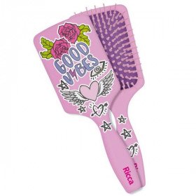 Escova de Desembaraçar Cabelo Racket Ricca Patches Pink