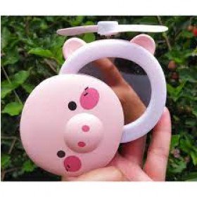 Mini Espelho Led e Ventilador Portátil Porquinho/Ursinho Fan